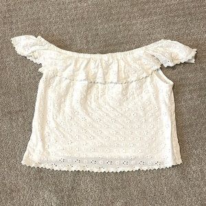 Kontrol White Eyelet Off The Shoulder Ruffle Top